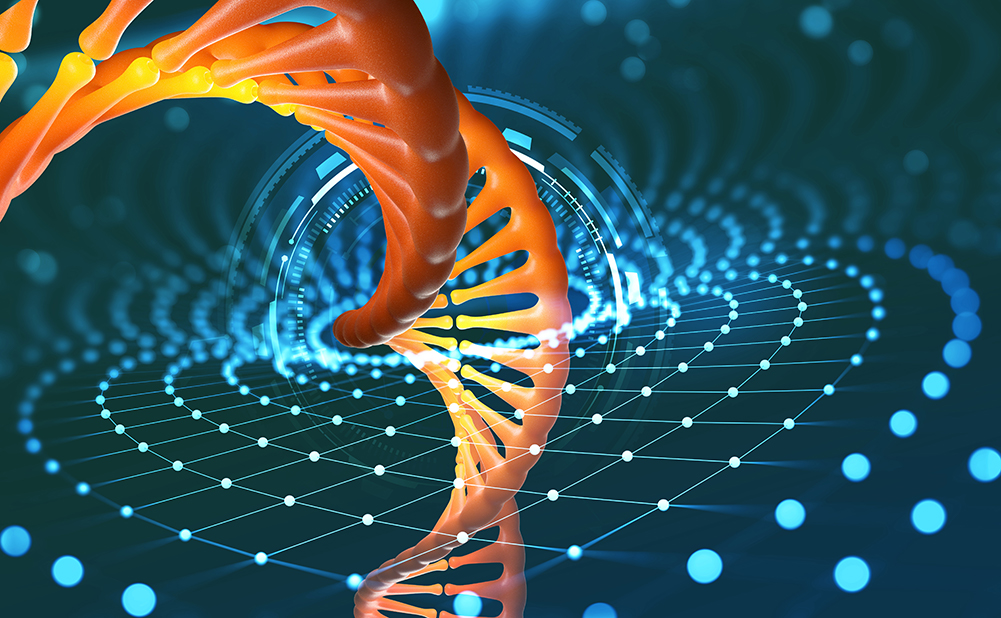 DNA helix. Innovative technologies in research of the human genome. 